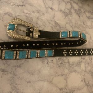 Studded Black and Turquoise Men’s Belt